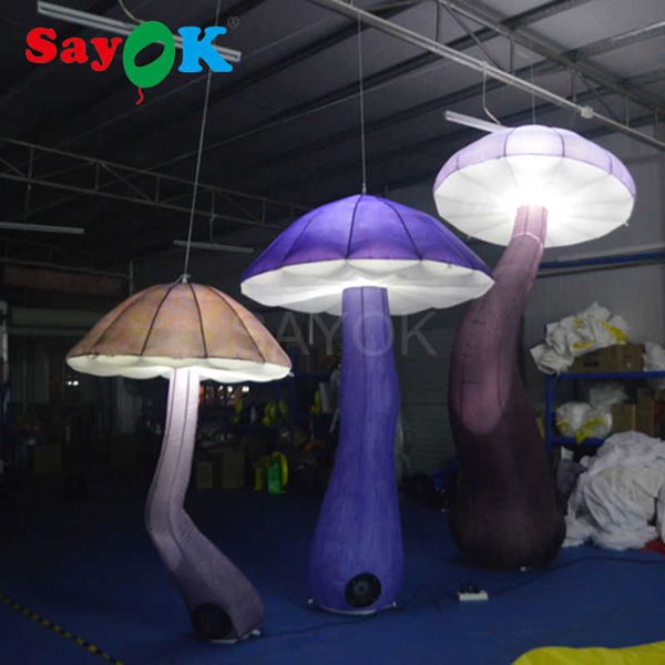 Image of SAYOK Vintage Inflatable Mushroom Decoration LED Inflatable Mushroom with White Light Used for Event Party Stage Decoration