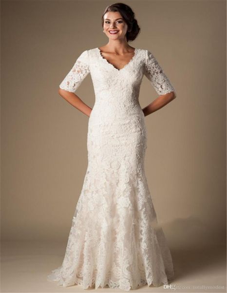 ivory vintage lace mermaid modest wedding dresses with half sleeves v neck elbow sleeves length temple wedding gowns vestido de no6856090, White
ivory vintage lace mermaid modest wedding dresses with half sleeves v neck elbow sleeves length temple wedding gowns vestido de no6856090, White