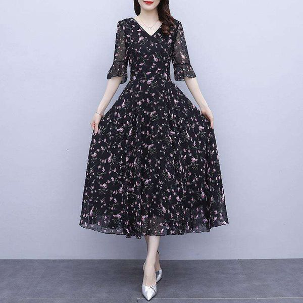 little daisy floral long dress for women summer v neck bohemian beach, Black;gray