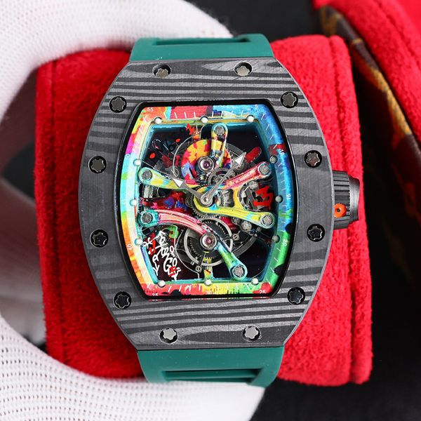 mens skeleton luxury watch carbon fibre case richa milles automatic mechanical eta watch red rubber strap sapphire glass hollow out wristwat, Slivery;brown
mens skeleton luxury watch carbon fibre case richa milles automatic mechanical eta watch red rubber strap sapphire glass hollow out wristwat, Slivery;brown