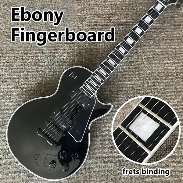 black electric guitar, ebony fingerboard, black hardware, frets binding, solid mahogany body electric guitar
black electric guitar, ebony fingerboard, black hardware, frets binding, solid mahogany body electric guitar
