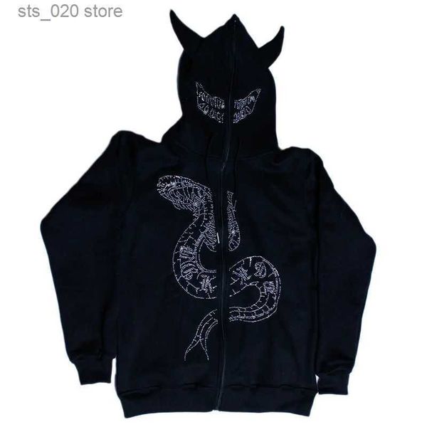 women's hoodies sweatshirts europe and the united states y2k fierce ox horn casual loose coat iron drill long-sleeved hooded cardigan s, Black
women's hoodies sweatshirts europe and the united states y2k fierce ox horn casual loose coat iron drill long-sleeved hooded cardigan s, Black