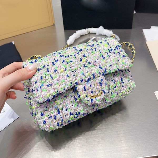 22k colorful knitting wool tweed women designer classic flap bag gold metal hardware matelasse chain stripes green crossbody shoulder handba
22k colorful knitting wool tweed women designer classic flap bag gold metal hardware matelasse chain stripes green crossbody shoulder handba