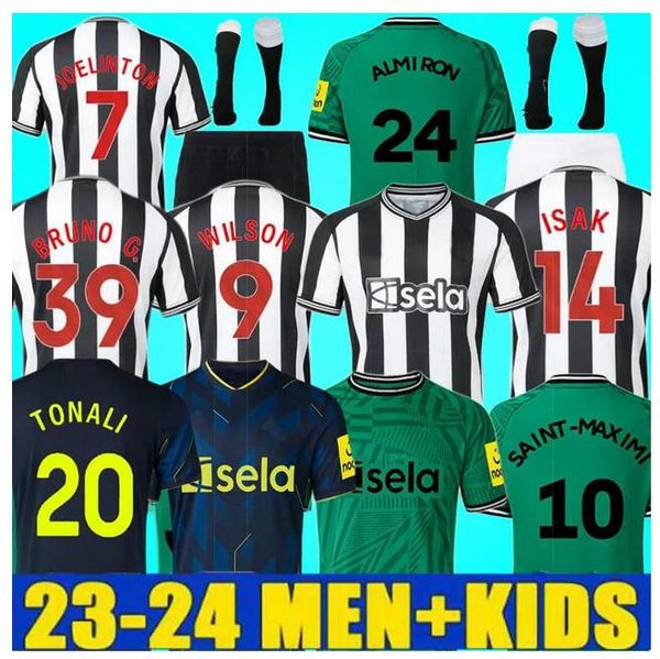 

23 24 newcastles soccer jerseys men kids kit nufc 2023 2024 bruno g. wilson saint maximin isak uniteds football shirt home away third set fa, Black;yellow