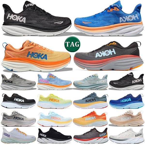 Image of Designer hoka shoes hokas Bondi 8 Clifton 9 running shoe men women Black White Blanc De Blanc Peach Whip Mens Trainers Outdoor Sports Sneakers