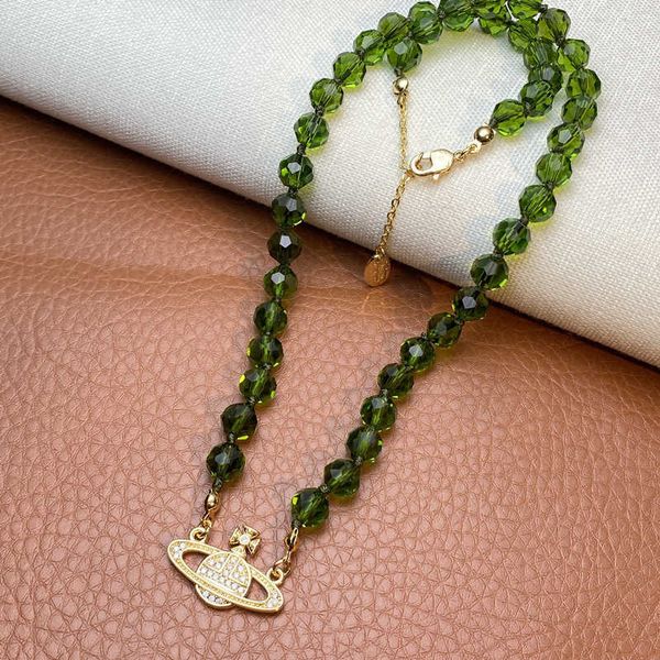 western empress dowager saturn planet necklace female minority design sense personality green crystal beads clavicle chain, Silver
western empress dowager saturn planet necklace female minority design sense personality green crystal beads clavicle chain, Silver