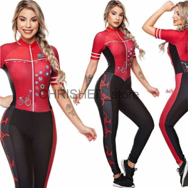 Image of Cycling Jersey Sets Female Dunas Cycling Suit Jumpsuit Trousers And Short Sleeves Monkey Little Cyclist Bike Clothing Womens Gel Cycling Set On Sale x0727