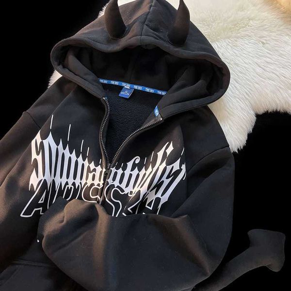women's sweatshirts gothic y2k dark little devil design letter print hooded cardigan hoodie women 2022 streetwear loose casual couple h, Black
women's sweatshirts gothic y2k dark little devil design letter print hooded cardigan hoodie women 2022 streetwear loose casual couple h, Black