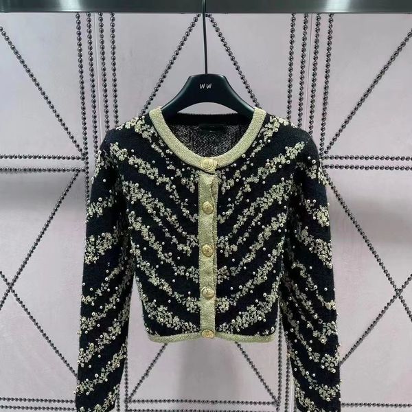 designer fashion women's coat heavy stitching beaded collocation color high street crewneck retro casual slim knit cardigan, White;black
designer fashion women's coat heavy stitching beaded collocation color high street crewneck retro casual slim knit cardigan, White;black