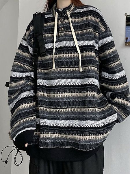 women's sweaters oversize striped sweater women vintage warm knitted ladies harajuku drawstring pullovers female casual loose knitwears, White;black
women's sweaters oversize striped sweater women vintage warm knitted ladies harajuku drawstring pullovers female casual loose knitwears, White;black