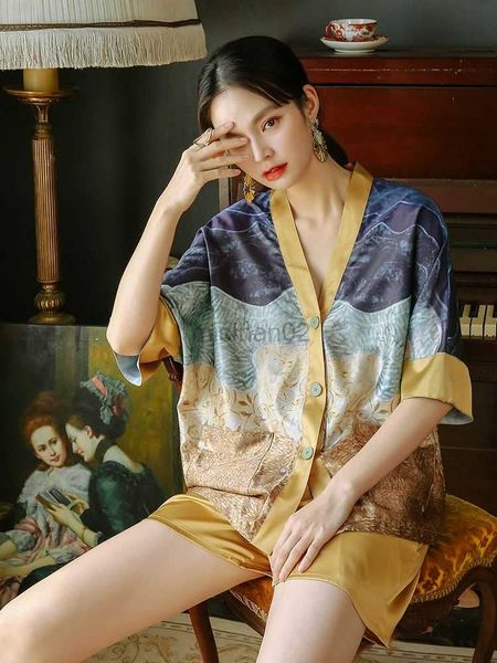 women's sleep lounge 2023 new summer v neck printed sleepwear for woman pajamas set silk satin short sleeve 2 pieces loungewear loose c
women's sleep lounge 2023 new summer v neck printed sleepwear for woman pajamas set silk satin short sleeve 2 pieces loungewear loose c