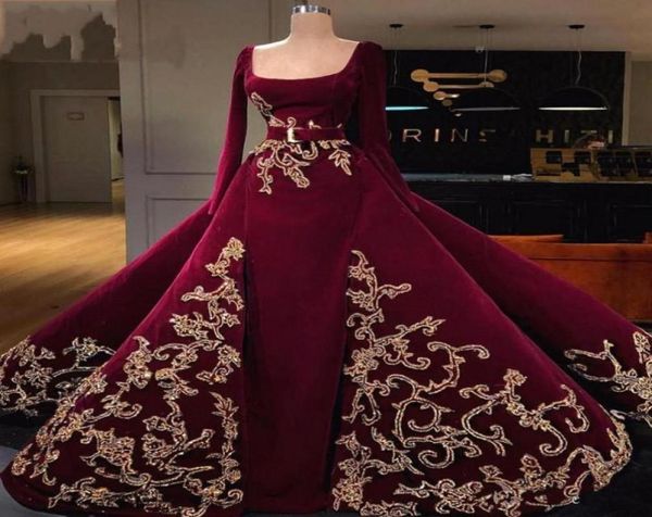 burgundy long sleeves velvet evening dresses with detachable train gold applique beaded saudi arabic dubai evening prom formal gow9410536, Black;red
burgundy long sleeves velvet evening dresses with detachable train gold applique beaded saudi arabic dubai evening prom formal gow9410536, Black;red
