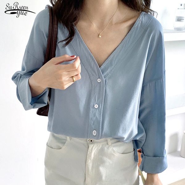 womens blouses shirts autumn loose vneck longsleeve blouse women casual plus size cotton shirt for solid cardigan ladies 10524 230726, White
womens blouses shirts autumn loose vneck longsleeve blouse women casual plus size cotton shirt for solid cardigan ladies 10524 230726, White