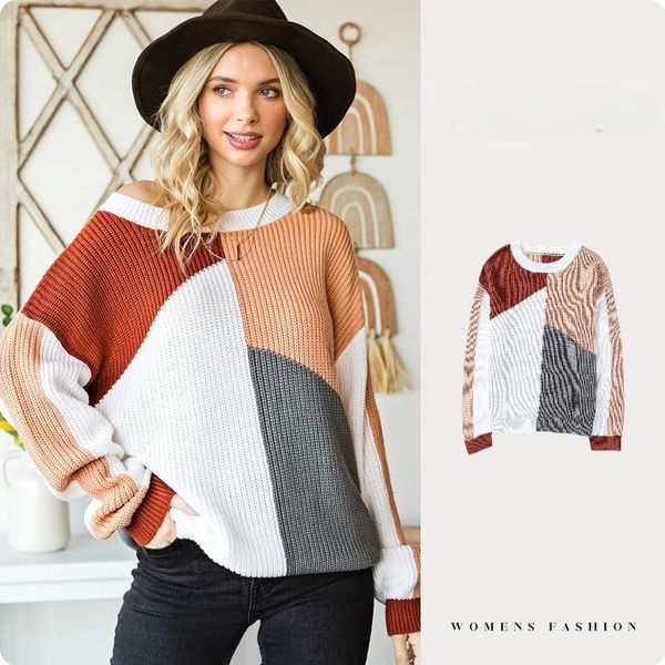 women's sweaters loose knit sweater fall 2023 new long sleeve striped contrasting crew neck top, White;black
women's sweaters loose knit sweater fall 2023 new long sleeve striped contrasting crew neck top, White;black
