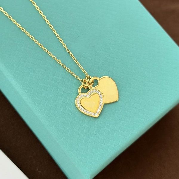 2023 lovely cute pendant necklaces long gold thin stainless steel chain two diamonds heart design women necklace with dust bag and box, Silver
2023 lovely cute pendant necklaces long gold thin stainless steel chain two diamonds heart design women necklace with dust bag and box, Silver