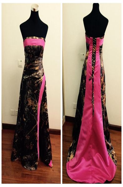 2018 real pos satin camo aline long bridesmaids dress lace up back camouflage pleated honor of maid real tree vestidos de brid2786705, White;pink 
2018 real pos satin camo aline long bridesmaids dress lace up back camouflage pleated honor of maid real tree vestidos de brid2786705, White;pink
