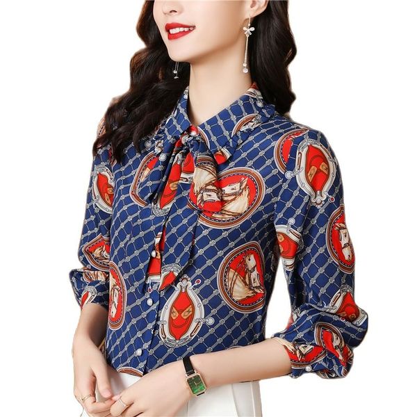 2023 fashion silk print shirts designer women button front long sleeve formal shirt elegant and youth office lapel blouses spring fall lady, White
2023 fashion silk print shirts designer women button front long sleeve formal shirt elegant and youth office lapel blouses spring fall lady, White