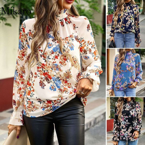 mikaro diyun fragmented flower long sleeve shirt women's 2023 autumn temperament commuter shirt, Black;gray