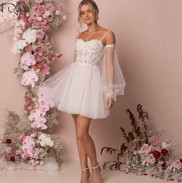 short wedding dress mini a-line tulle fairy bride dresses robe de mariee custom made backless lace reception gown detachable sleeves vestido, White
short wedding dress mini a-line tulle fairy bride dresses robe de mariee custom made backless lace reception gown detachable sleeves vestido, White