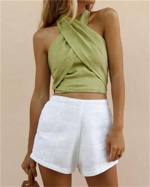 women's tanks cami criss cross tank summer sleeveless halter neck solid color crop bandage vest female outwear outfits 230727, White
women's tanks cami criss cross tank summer sleeveless halter neck solid color crop bandage vest female outwear outfits 230727, White