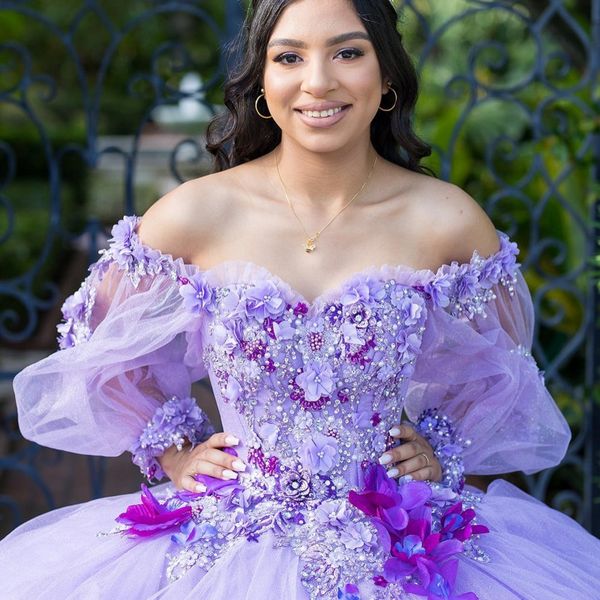 lavender ball gown quinceanera dresses appliques beading 3dflower off shoulder long sleeved sweet 16 dress vestido de 15 anos, Blue;red
lavender ball gown quinceanera dresses appliques beading 3dflower off shoulder long sleeved sweet 16 dress vestido de 15 anos, Blue;red