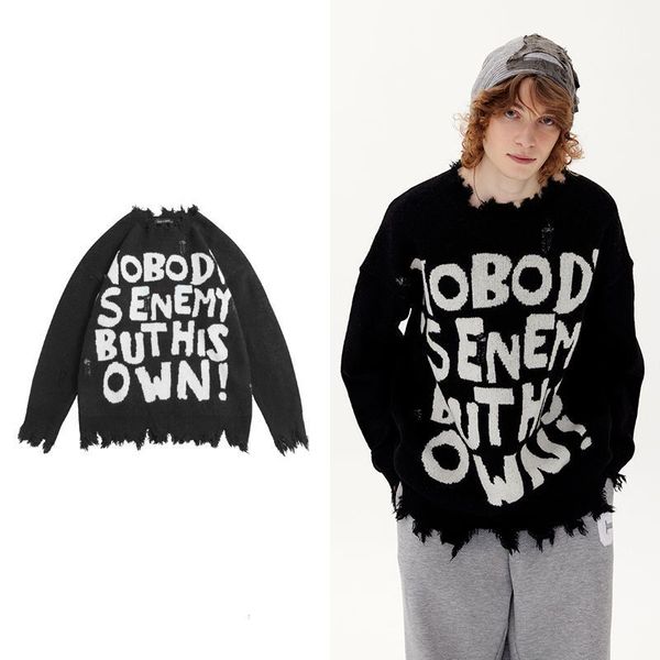 women's sweaters american street letter sweater men's brand loose high lazy wind niche couple outside to wear a ripped female 2307, White;black
women's sweaters american street letter sweater men's brand loose high lazy wind niche couple outside to wear a ripped female 2307, White;black
