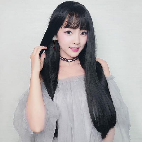 wig long straight hair straight bangs natural lifelike wig smooth long hair full head set wig europe and the united states, Black
wig long straight hair straight bangs natural lifelike wig smooth long hair full head set wig europe and the united states, Black