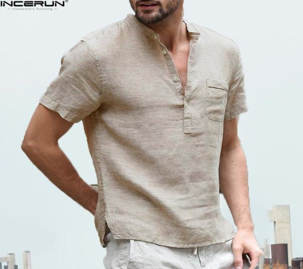 incerun summer men shirts stand collar short sleeve breathable button male loose streetwear casual thin shirt chemise 20198186037, White;black 
incerun summer men shirts stand collar short sleeve breathable button male loose streetwear casual thin shirt chemise 20198186037, White;black