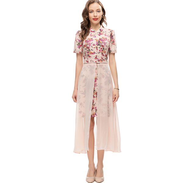 women's runway dresses mandarin collar short sleeves floral printed ruffles beaded layered high street fashion designer vestidos, Black
women's runway dresses mandarin collar short sleeves floral printed ruffles beaded layered high street fashion designer vestidos, Black