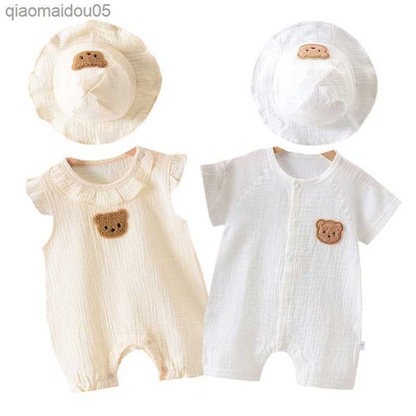 2pcs baby summer jumpsuits hat set bear muslin newborn romper for boys girls clothes toddler onesie infant outfit clothing l230712, Blue
2pcs baby summer jumpsuits hat set bear muslin newborn romper for boys girls clothes toddler onesie infant outfit clothing l230712, Blue