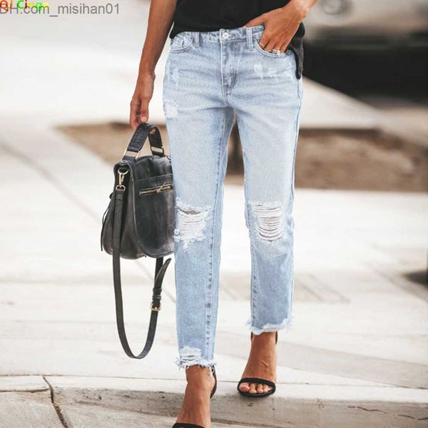 women's jeans 2023 summer tear jeans women's fashion casual trousers blue and black girls' jeans z230728