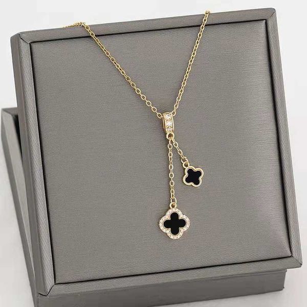 wen jian fashion elegant steel necklace female set with zircon tassels clover pendant charming clavicle chain item, Black
wen jian fashion elegant steel necklace female set with zircon tassels clover pendant charming clavicle chain item, Black