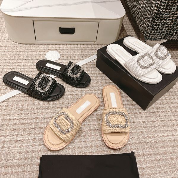 designer c slippers with the highest quality 2023 new fashion hemp rope woven water diamond small fragrance flat bottom slippers women', Black
designer c slippers with the highest quality 2023 new fashion hemp rope woven water diamond small fragrance flat bottom slippers women', Black