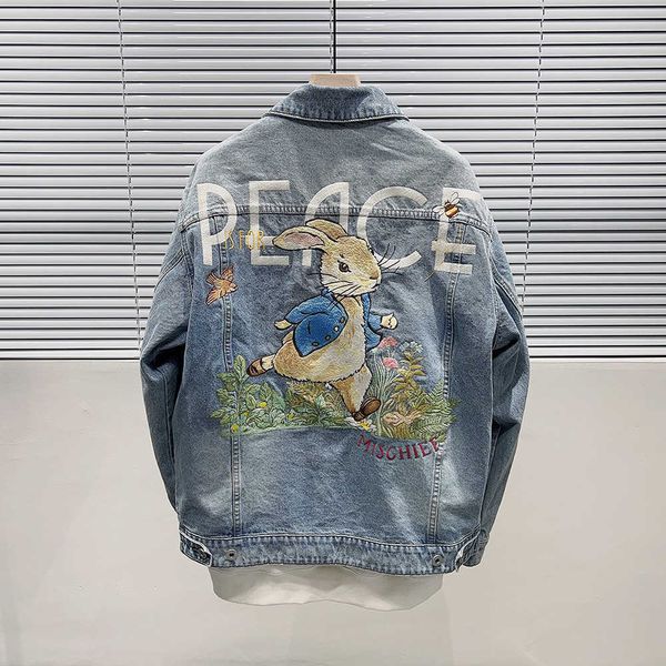bird family element 2023 spring new rabbit embroidered denim coat men's loose polo jacket b1bjd1239, Black;brown
bird family element 2023 spring new rabbit embroidered denim coat men's loose polo jacket b1bjd1239, Black;brown