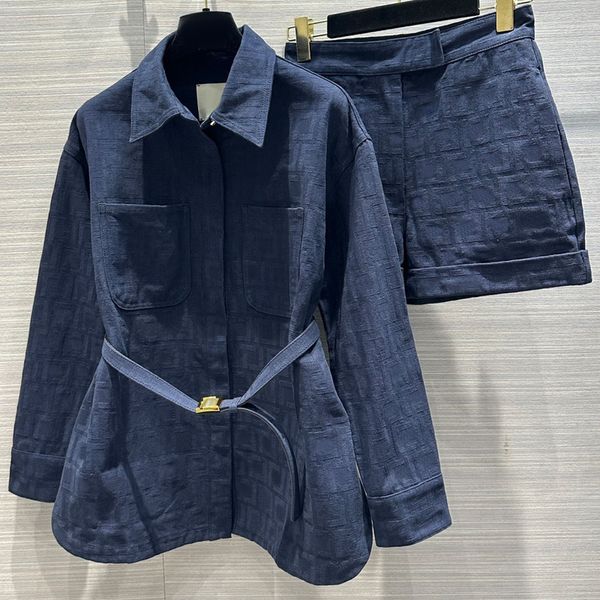 7.28 fashion letter jacquard hidden breastred with belt denim jacket with shorts women's two piece sets, White
7.28 fashion letter jacquard hidden breastred with belt denim jacket with shorts women's two piece sets, White