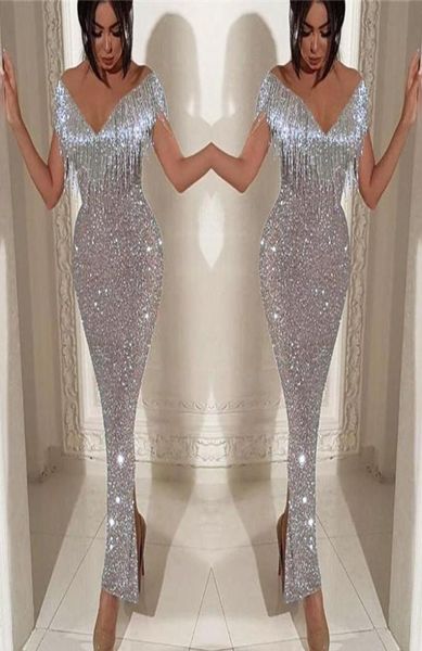 2022 sequined silver mermaid prom dresses with deep v neck tassels ankle length back split dubai african evening dress pageant ves5335587, Black
2022 sequined silver mermaid prom dresses with deep v neck tassels ankle length back split dubai african evening dress pageant ves5335587, Black