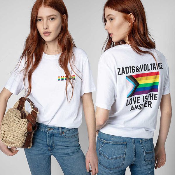 zadig voltaire pure cotton t shirt designer rainbow gradual color alphabet print big flag behind women short sleeve t-shirt classic fashion, White
zadig voltaire pure cotton t shirt designer rainbow gradual color alphabet print big flag behind women short sleeve t-shirt classic fashion, White