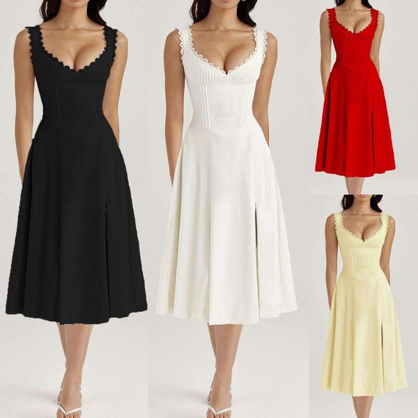 item title sling dress for women summer temperament lace v neck waist back strap mid length, Black;gray
item title sling dress for women summer temperament lace v neck waist back strap mid length, Black;gray