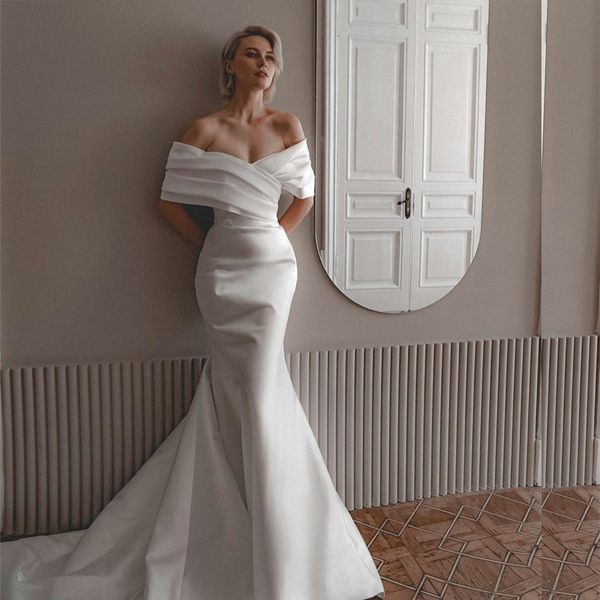 plus size off shoulder long mermaid wedding dress simple soft satin wedding dresses bridal gown for women, White
plus size off shoulder long mermaid wedding dress simple soft satin wedding dresses bridal gown for women, White