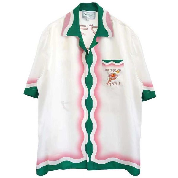 new casablanca button up shirt pink green wave gradient fruit table tennis racket temperament satin short sleeve shirt, White;black
new casablanca button up shirt pink green wave gradient fruit table tennis racket temperament satin short sleeve shirt, White;black