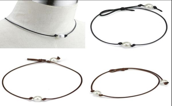 handmade single pearl leather choker necklace on genuine black brown leather cord for women fashion imitation natural freshwater p9608418, Golden;silver
handmade single pearl leather choker necklace on genuine black brown leather cord for women fashion imitation natural freshwater p9608418, Golden;silver
