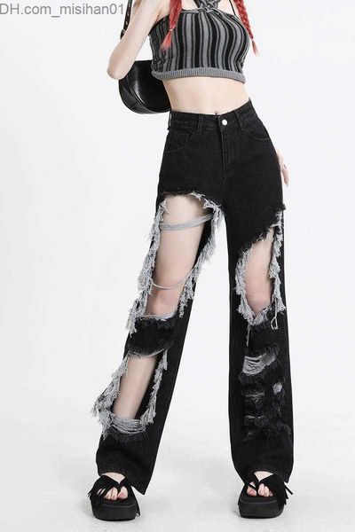 women's jeans y2k distressed women new irregular broken hole jeans hip hop high waist straight loose trousers washed mopping pants z230, Blue
women's jeans y2k distressed women new irregular broken hole jeans hip hop high waist straight loose trousers washed mopping pants z230, Blue