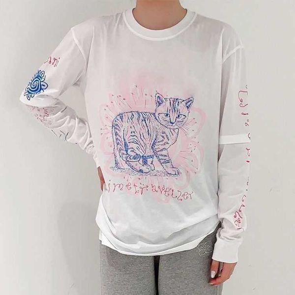 2023 early autumn new niche design cat print round neck loose fitting two-piece pullover casual long sleeved t-shirt for women, White
2023 early autumn new niche design cat print round neck loose fitting two-piece pullover casual long sleeved t-shirt for women, White