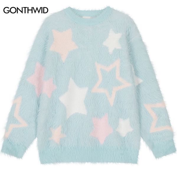 women's sweaters hip hop star sweater y2k harajuku knitted fluffy fuzzy jumper streetwear fashion loose pullover 2023 men casual clothe, White;black
women's sweaters hip hop star sweater y2k harajuku knitted fluffy fuzzy jumper streetwear fashion loose pullover 2023 men casual clothe, White;black