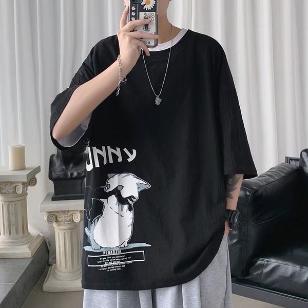 men t-shirt round neck loose short sleeve t-shirt summer comfortable cat print clothing casual tees japanese oversized men women t-shirts te, White;black
men t-shirt round neck loose short sleeve t-shirt summer comfortable cat print clothing casual tees japanese oversized men women t-shirts te, White;black