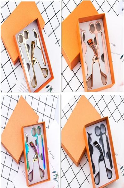 stainless steel eyebrow tweezers kit makeup scissor eyelash curler false eyelashes tool set9927942