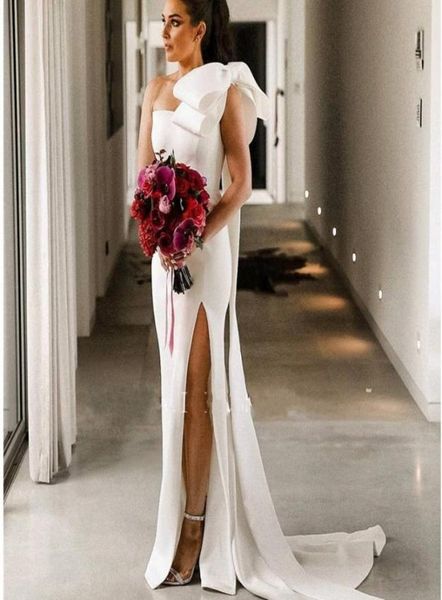 ivory one shoulder mermaid bridesmaid dresses side split sweep train big bow garden country arabic wedding guest gowns maid of hon1709001, White;pink
ivory one shoulder mermaid bridesmaid dresses side split sweep train big bow garden country arabic wedding guest gowns maid of hon1709001, White;pink