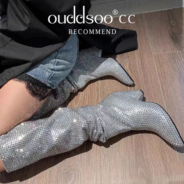boots ods brand luxury bling silver crystal knee high chunky womens designer stacked cowboy boots glitter shoes 414243 230727, Black
boots ods brand luxury bling silver crystal knee high chunky womens designer stacked cowboy boots glitter shoes 414243 230727, Black