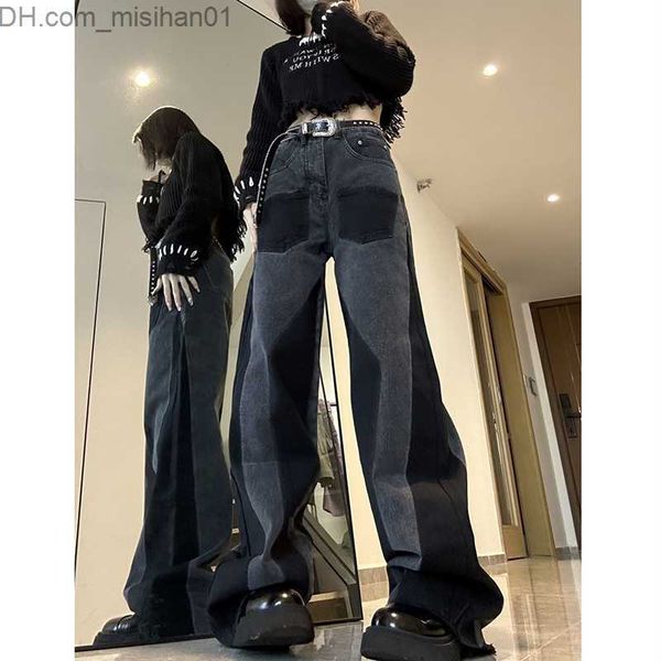women's jeans street retro multi pocket high waisted thin irregular straight pocket jeans autumn women's black wide leg pants z230, Blue
women's jeans street retro multi pocket high waisted thin irregular straight pocket jeans autumn women's black wide leg pants z230, Blue