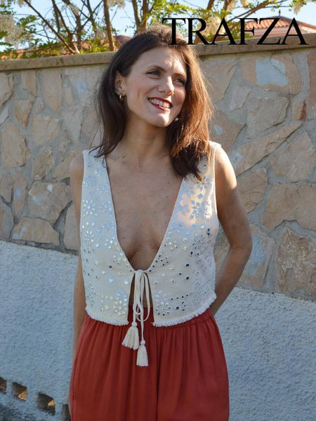 women's tanks camis trafza fashion y2k clothe's boho embroidery elegant tank woman sleeveless backless lace up vneck slim mini 23, White
women's tanks camis trafza fashion y2k clothe's boho embroidery elegant tank woman sleeveless backless lace up vneck slim mini 23, White
